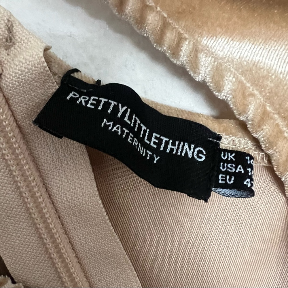 NWT PrettyLittleThing Maternity Nude Velvet Asymmetric Bodycon Midi Dress 10 - Picture 5 of 9